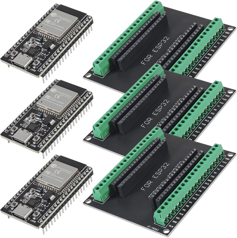 AiTrip 3Sets USB C 38 Pin ESP32 ESP-32D ESP-WROOM-32 CP2012 WiFi+Bluetooth Dual Core Type-C Interface ESP32-DevKitC-32 Development Board Module with ESP32 Breakout Board Shield Terminal Adapter - Image 1
